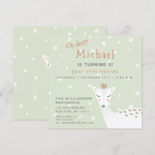 Niedliches Hirsch   Sage Green Kids Winter Geburts Einladung
