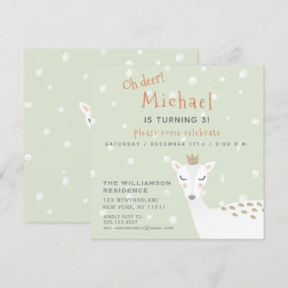 Niedliches Hirsch | Sage Green Kids Winter Geburts Einladung
