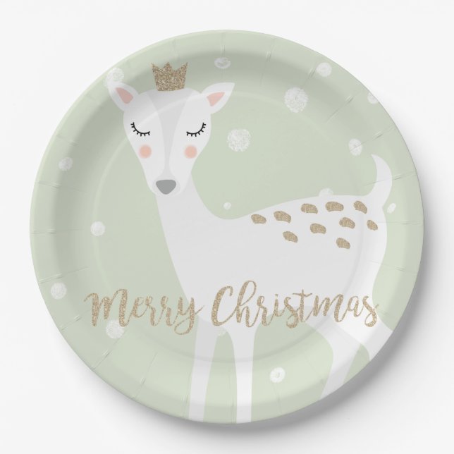 Niedliches Hirsch | Sage Green | Weihnachten Pappteller (Vorderseite)