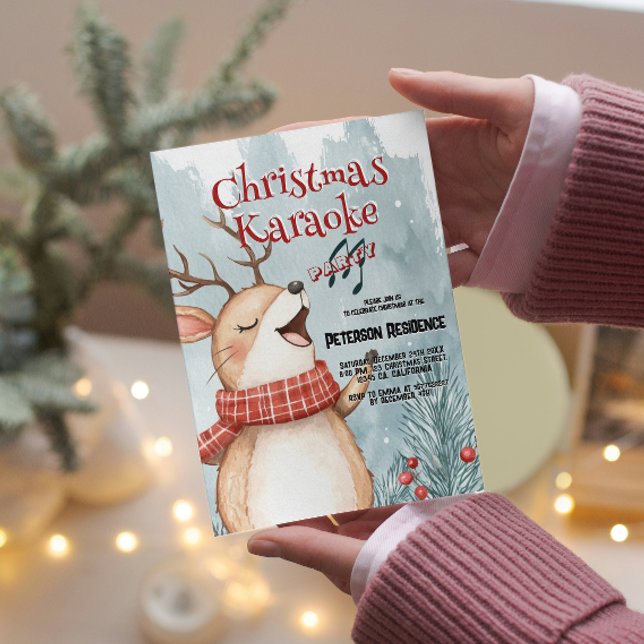 Niedliches Hirsch Singen Weihnachten Karaoke Party Einladung (Von Creator hochgeladen)