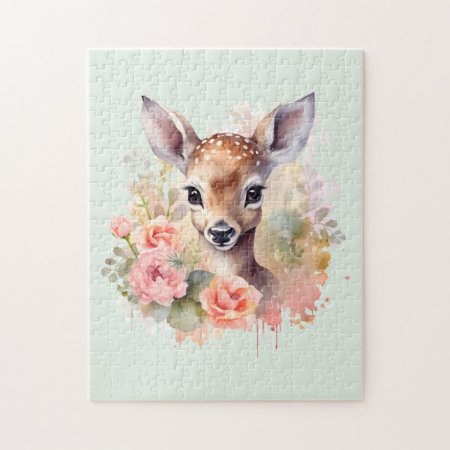 Niedliches Hirsch, umgeben von Rose (Vertikal)