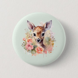Niedliches Hirsch, umgeben von Rose Button