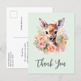 Niedliches Hirsch umgeben von Rose Danke Postkarte