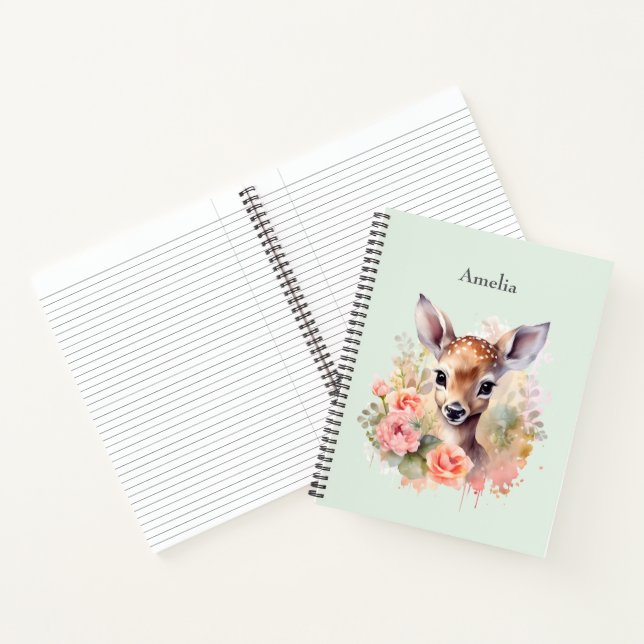 Niedliches Hirsch, umgeben von Rose Notizbuch (Innenseite)