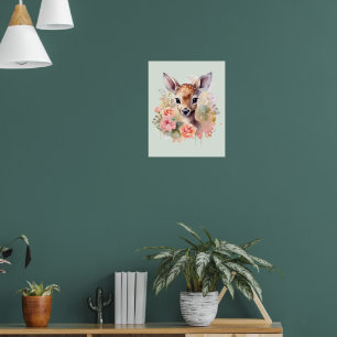 Niedliches Hirsch, umgeben von Rose Poster