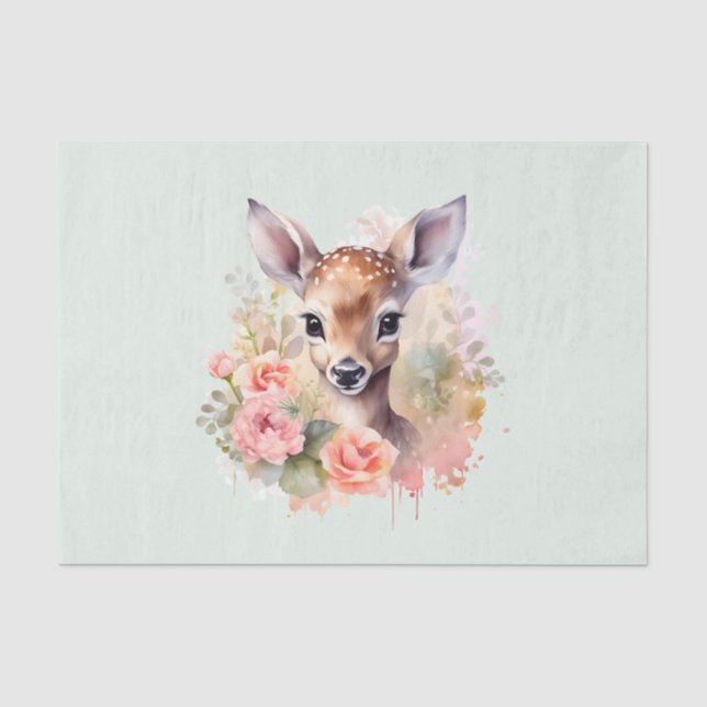 Niedliches Hirsch, umgeben von Rose Seidenpapier (Vorderseite)