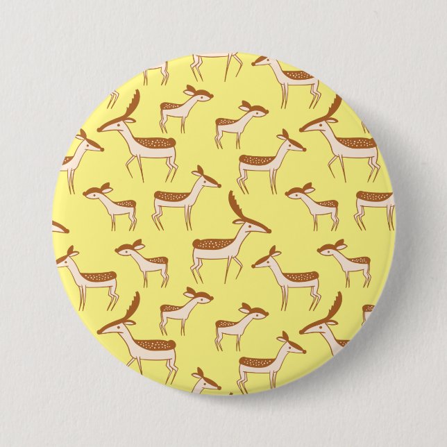 Niedliches Hirsch und Familie auf Pastellgelb Button (Vorderseite)
