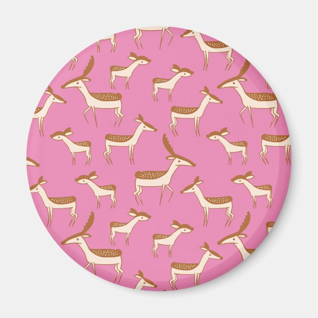 Niedliches Hirsch und Familie auf rosa Magnet (Vorne)