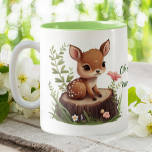 Niedliches Hirsch "zu früh dafür" personalisiert Zweifarbige Tasse