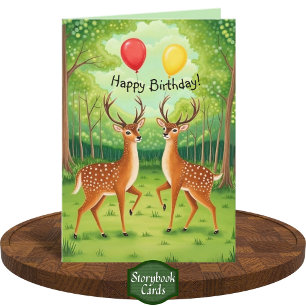 Niedliches Hirschkuppelwald Storybook Art Geburtst Karte