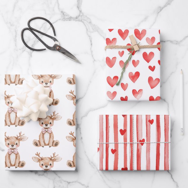Niedliches Hirschrei Weihnachten Geschenkpapier Set (Vorderseite)
