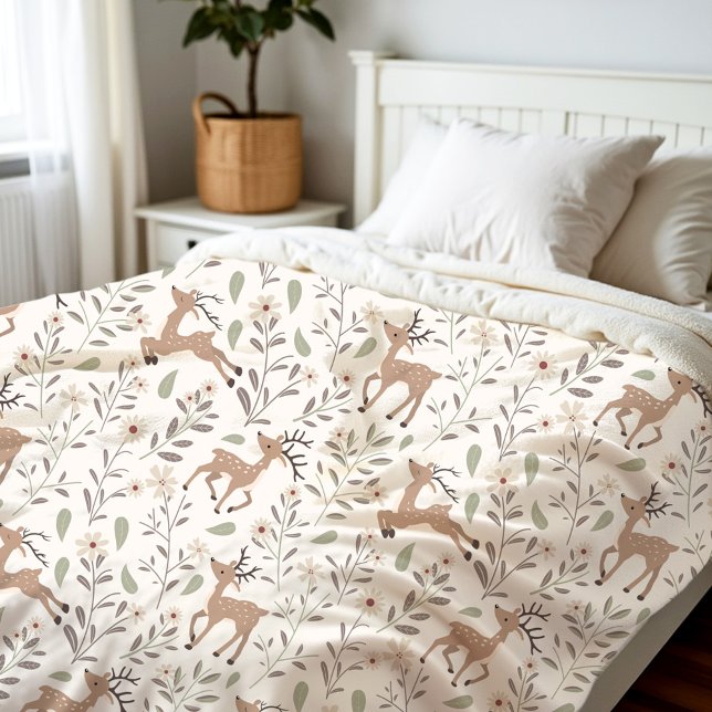 Niedliches Hirschwald Neutrales Kinderzimmer Kinde Fleecedecke (Cute Deer Woodland Neutral Nursery Kids Room Cream Fleece Blanket)