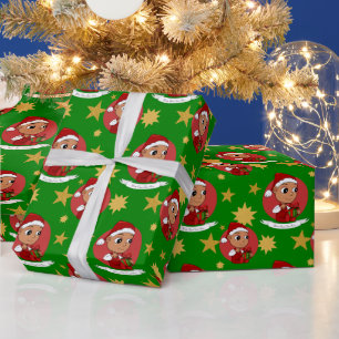 Niedliches Hispanic-Baby mit Weihnachtshut-Cartoon Geschenkpapier