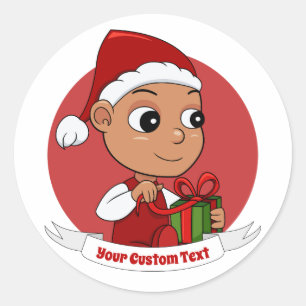 Niedliches Hispanic-Baby mit Weihnachtshut-Cartoon Runder Aufkleber