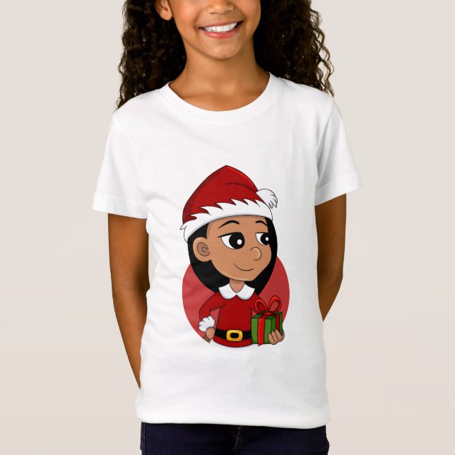 Niedliches Hispanic-Mädchen mit langen schwarzen H T-Shirt (Vorderseite)