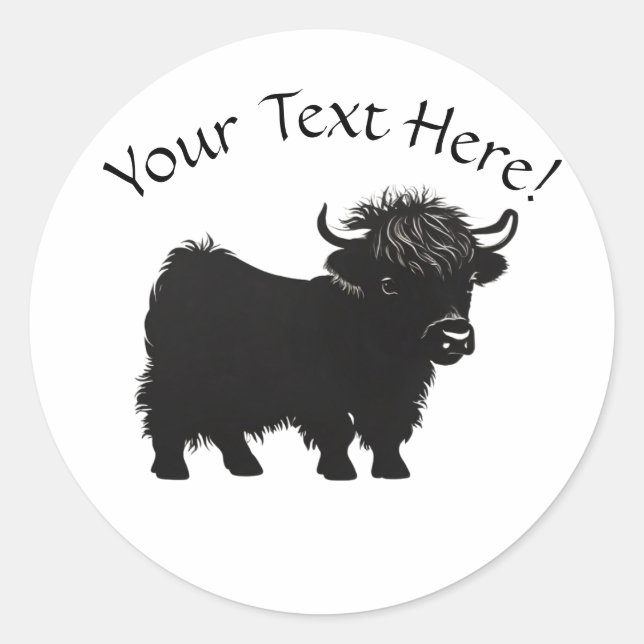 Niedliches Hochland-Kuh-Calf: Textname bearbeiten Runder Aufkleber (Vorderseite)