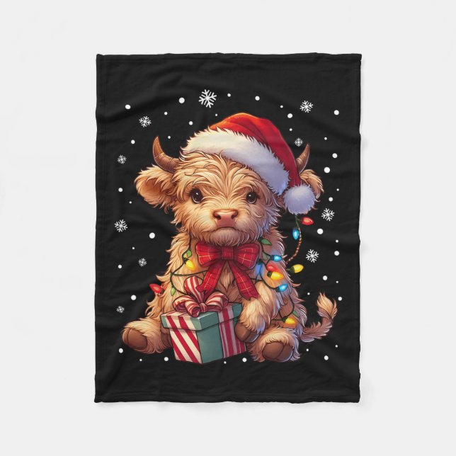 Niedliches Hochland Kuh Weihnachtsmann Kuh Xmas Sa Fleecedecke (Vorderseite)