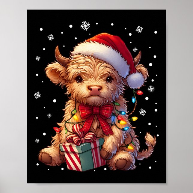 Niedliches Hochland Kuh Weihnachtsmann Kuh Xmas Sa Poster (Vorne)