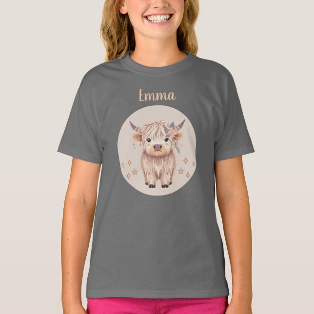 Niedliches Hochlandkuhdesign für Mädchen T-Shirt (Vorderseite)