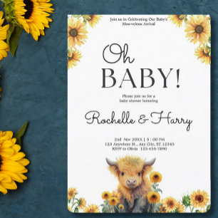 Niedliches Hochlandkuhkalb Sonnenblumen Babydusche Einladung
