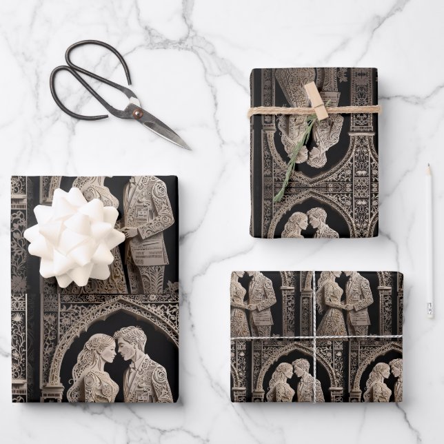 Niedliches Hochzeitspaar aus Geschenkpapier Set (Vorderseite)