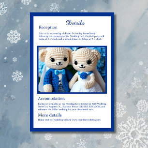 niedliches Hochzeitspaar in Blau und Weiß Begleitkarte