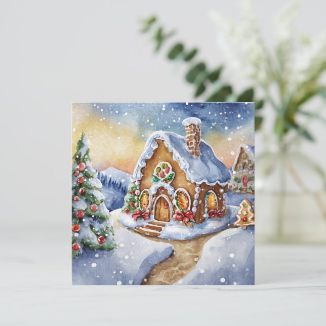 Niedliches Holiday Gingerbrot House Einladung (Stehend Vorderseite)