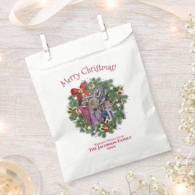 Niedliches Holiday Wreath Foto Rahmen Frohe Weihna Geschenktütchen (Ausgeschnitten)