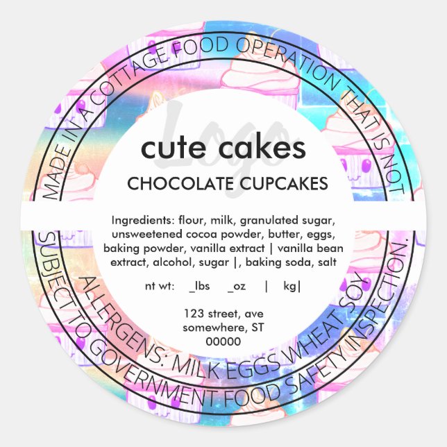 Niedliches Holografisches Cupcake-Inhaltsstoff Runder Aufkleber (Vorderseite)