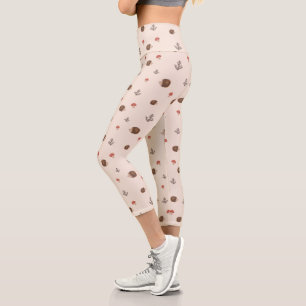 Niedliches Holz Igel- und Pilzmuster Capri Leggings