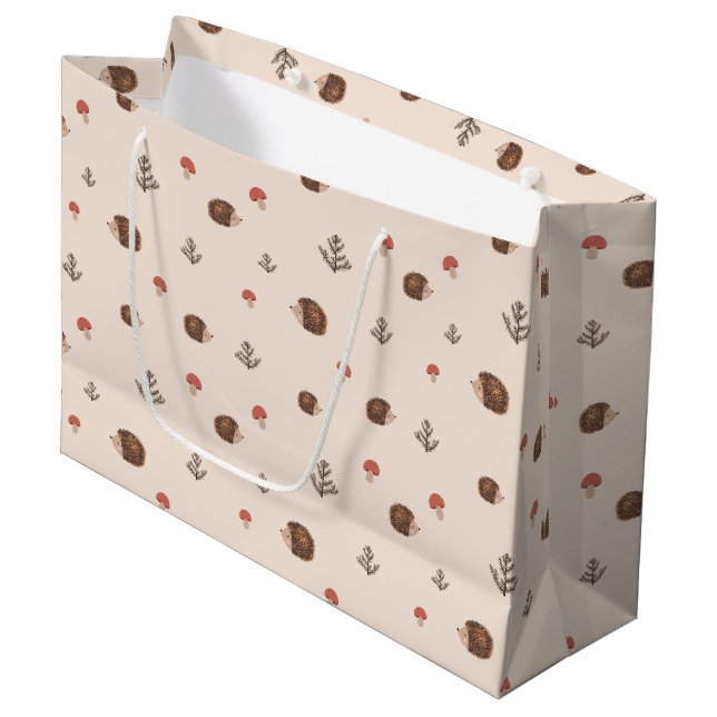 Niedliches Holz Igel- und Pilzmuster Große Geschenktüte (Vorderseite Schrägansicht)