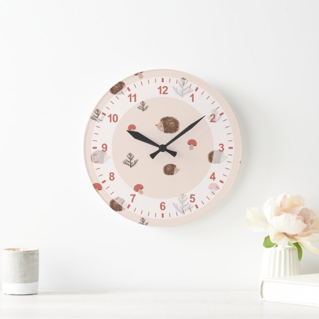 Niedliches Holz Igel- und Pilzmuster Große Wanduhr (Zuhause)
