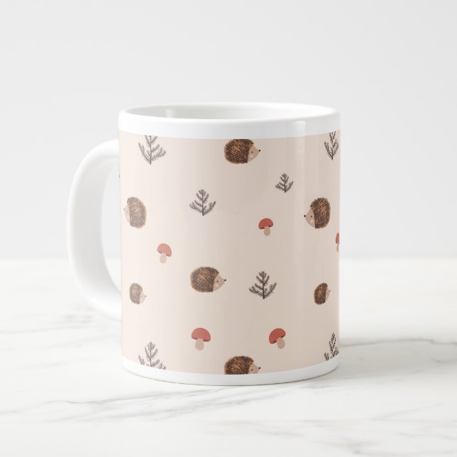 Niedliches Holz Igel- und Pilzmuster Jumbo-Tasse (Vorderseite Links)