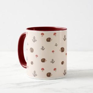 Niedliches Holz Igel- und Pilzmuster Tasse