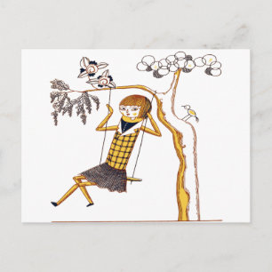 NIEDLICHES HOLZDOLL AUF SCHWANZ POSTKARTE