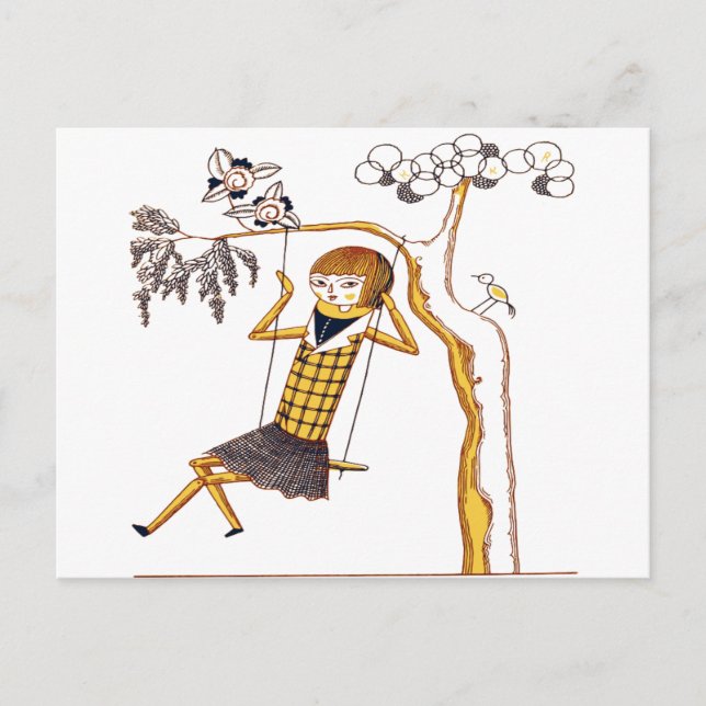 NIEDLICHES HOLZDOLL AUF SCHWANZ POSTKARTE (Vorderseite)