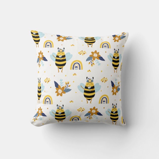Niedliches Honey Bee Floral Rainbow Muster Kissen (Vorderseite)