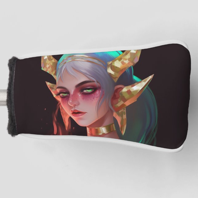 Niedliches Horned Cyber-Dämonenmädchen Golf Headcover (Vorderseite)