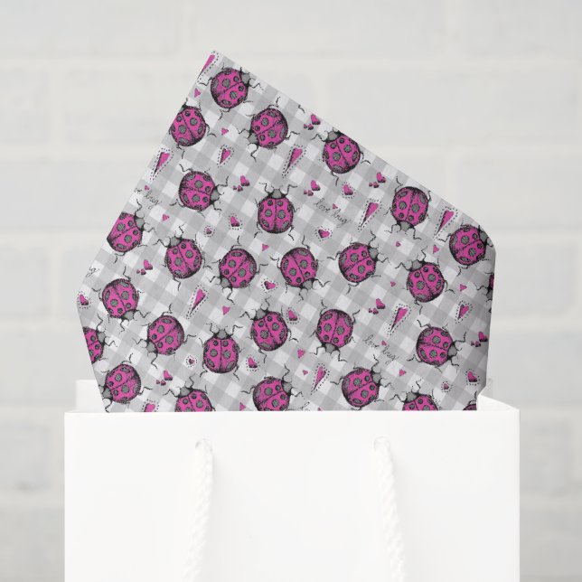 Niedliches Hot Pink & Black Ladybug Zeichnend Must Seidenpapier (Geschenk Tasche)