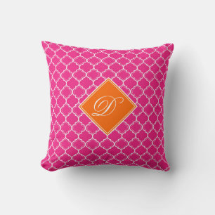 Niedliches Hot Pink Orange und White Trellis Monog Kissen