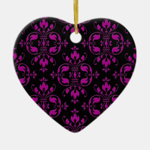 Niedliches Hot Pink über die schwarze Damaske Keramikornament