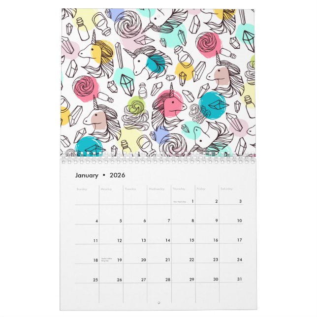 Niedliches Hübsches Einhornmuster Kalender (Jan 2026)