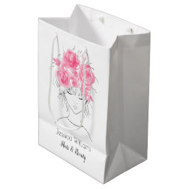 Niedliches hübsches Mädchen mit rosa Aquarellfarbe Mittlere Geschenktüte