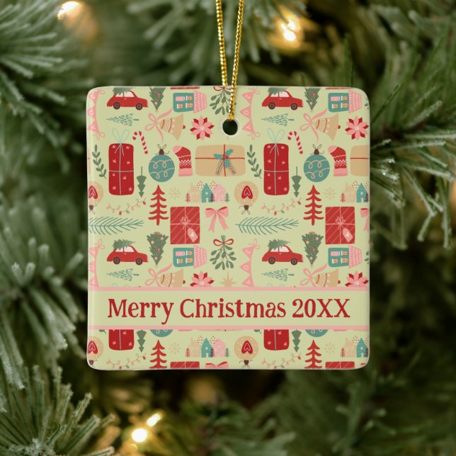 Niedliches Hübsches Preppy Pink und Minze Grün Wei Keramikornament (Baum)