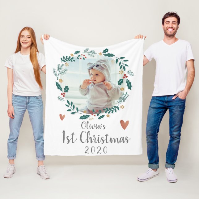 Niedliches Hübsches Wreath Baby First Christmas Fo Fleecedecke (Beispiel)