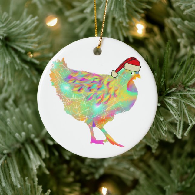 Niedliches Huhn Santa Keramik Ornament (Baum)