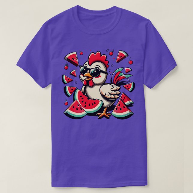 Niedliches Hühnchen Eating Watermelon Frucht Somme T-Shirt (Design vorne)