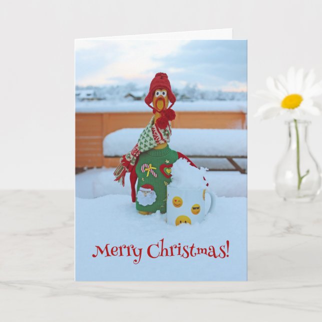 Niedliches Hühnchen Frohe Weihnachtsgrüße Karte! Karte (Kleine Pflanze)