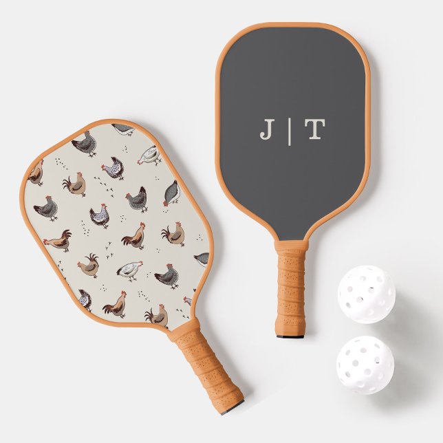 Niedliches Hühnermuster Monogramm Pickleball Schläger (Von Creator hochgeladen)