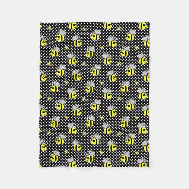 Niedliches Hummel-Bienen-Muster-Schwarzes Fleecedecke (Vorderseite)